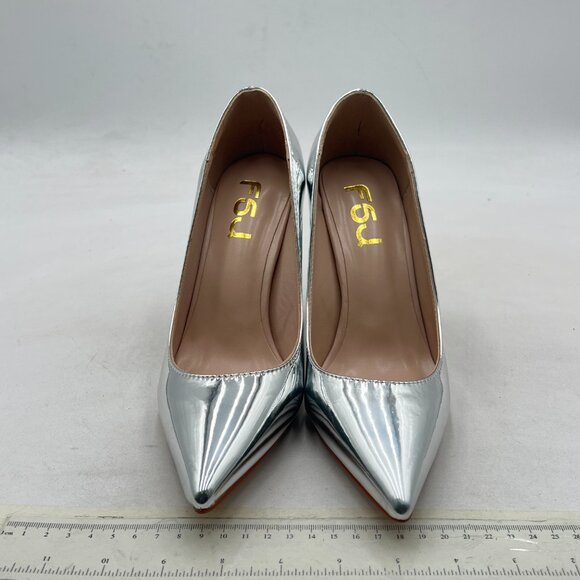 FSJ Silver Bridal Pointed Toe High Heel Crystal Pumps Slip on Wedding Shoes - Picture 3 of 8